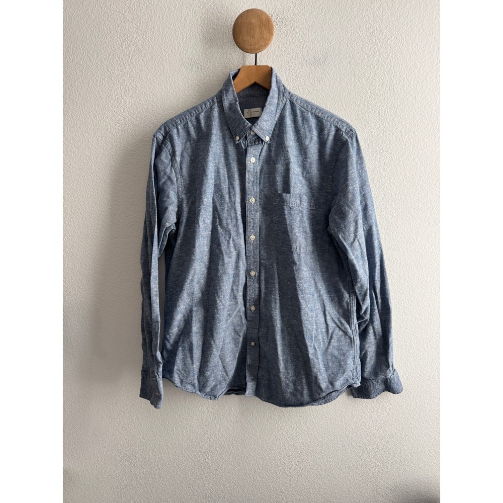 Club Monaco Mens Slim Fit Blue Chambray Button Down Shirt Size Large